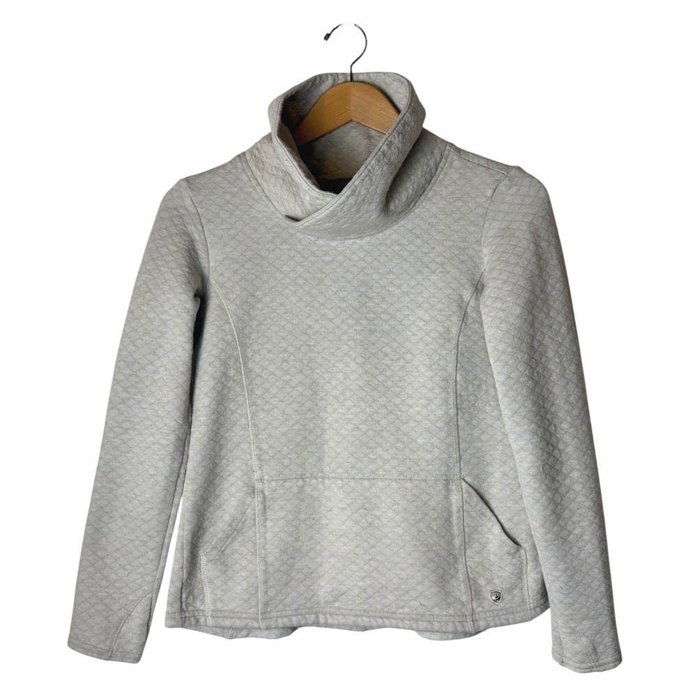 KUHL Athena Pullover Women Small Ivory Oatmeal Quilted Merino Wool Gorpcore - Picture 2 of 10